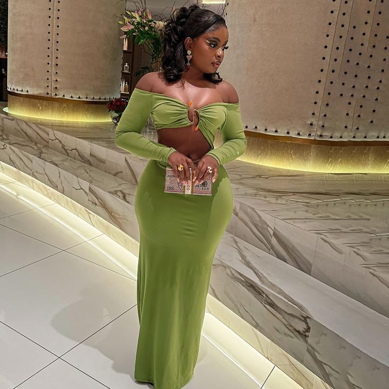 Women Sexy Hollow Out Bodycon Dress Long Sleeve Belly Cutout Maxi Long Dresses for Cocktail Party Festival Dress