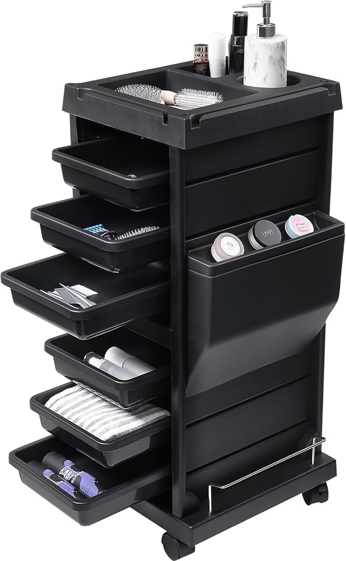 VEVOR Ultimate Trolley Cart, Salon Trolley with 6 Detachable Trays & Appliance Holder, Durable Salon Rolling Cart with Locking Casters for SPA & Beauty & Tattoo & Hairdressing