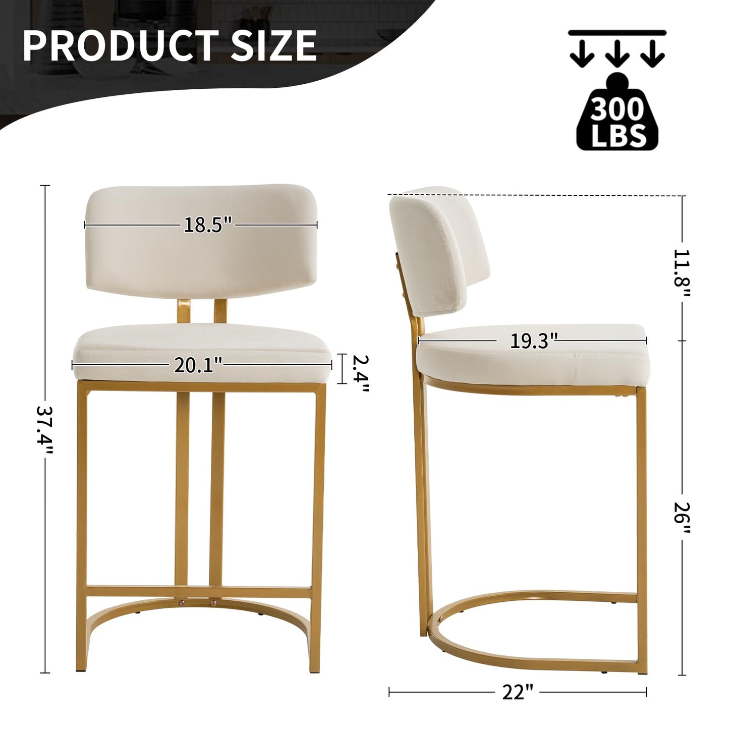 TUOMUR Modern Barrel Bar Stools Set of 2, Counter Height Stools, 26" Velvet Counter Stool with Comfy Back, Armless Sherpa Upholstered Kitchen Island Chair, Ivory