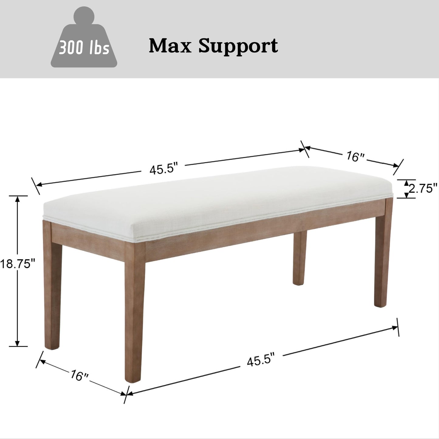 Janoray Linen Entryway Bench Farmhouse Dining Benches Upholstered Bedroom Bench Shoe Bench Seat for Hallway Living Room Bedroom End of Bed, 16" D x 45.5" W x 18.75" H, Beige