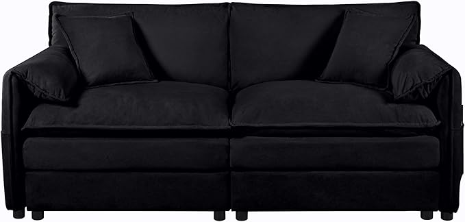 RENDGO 76" Modular Sectional Sofa, Chenille Cloud Couch for Living Room & Apartment, Deep Seat Comfort, Flexible Loveseat Combination Sofa for Home & Office,Black