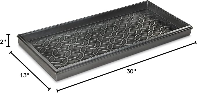 Good Directions Medium Boot Tray, Double Circles Multi-Purpose All Weather Decorative Tray, Shoes, Plants, Pet Bowls, 30x13x2 Inch, Dark Zinc Gray Steel