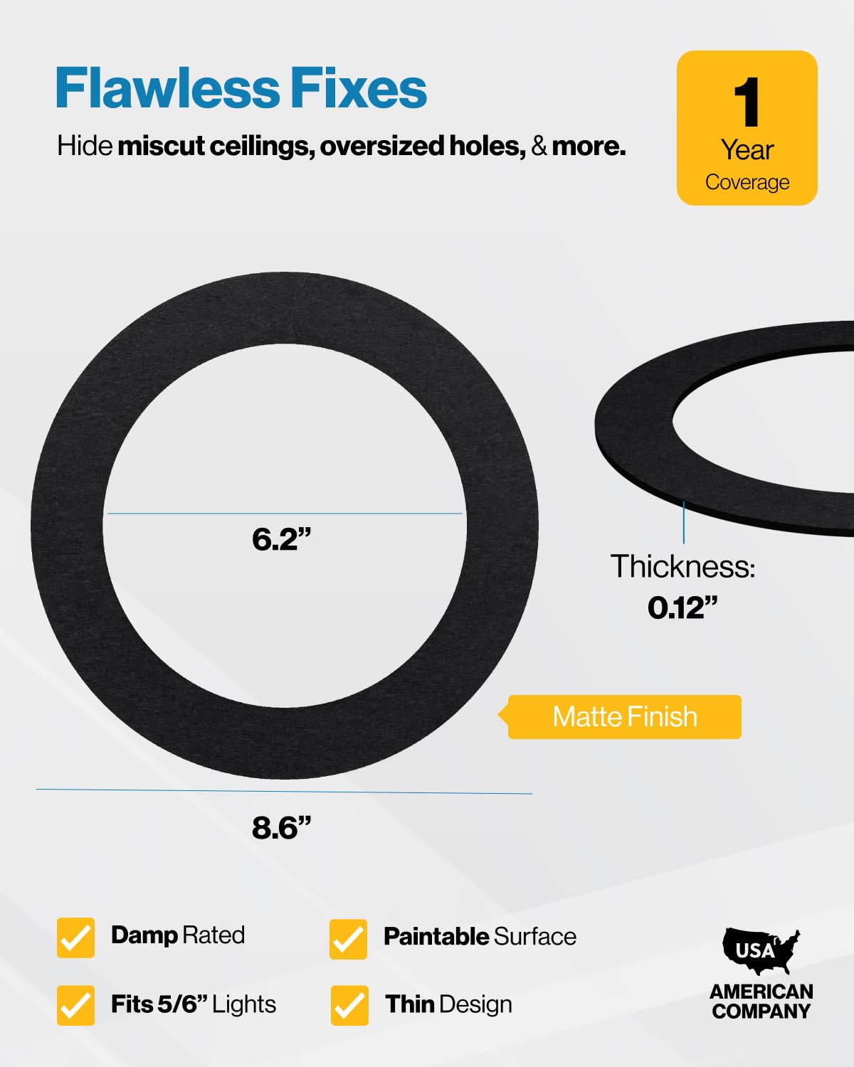Sunco 12 Pack Goof Rings for 6 Inch Recessed Lights, Flush Mount Black Can Light Trim Ring Cover, Outer Diameter 8.6 Inch, Inner Diameter 6.2 Inch, Paintable Surface, Matte Finish