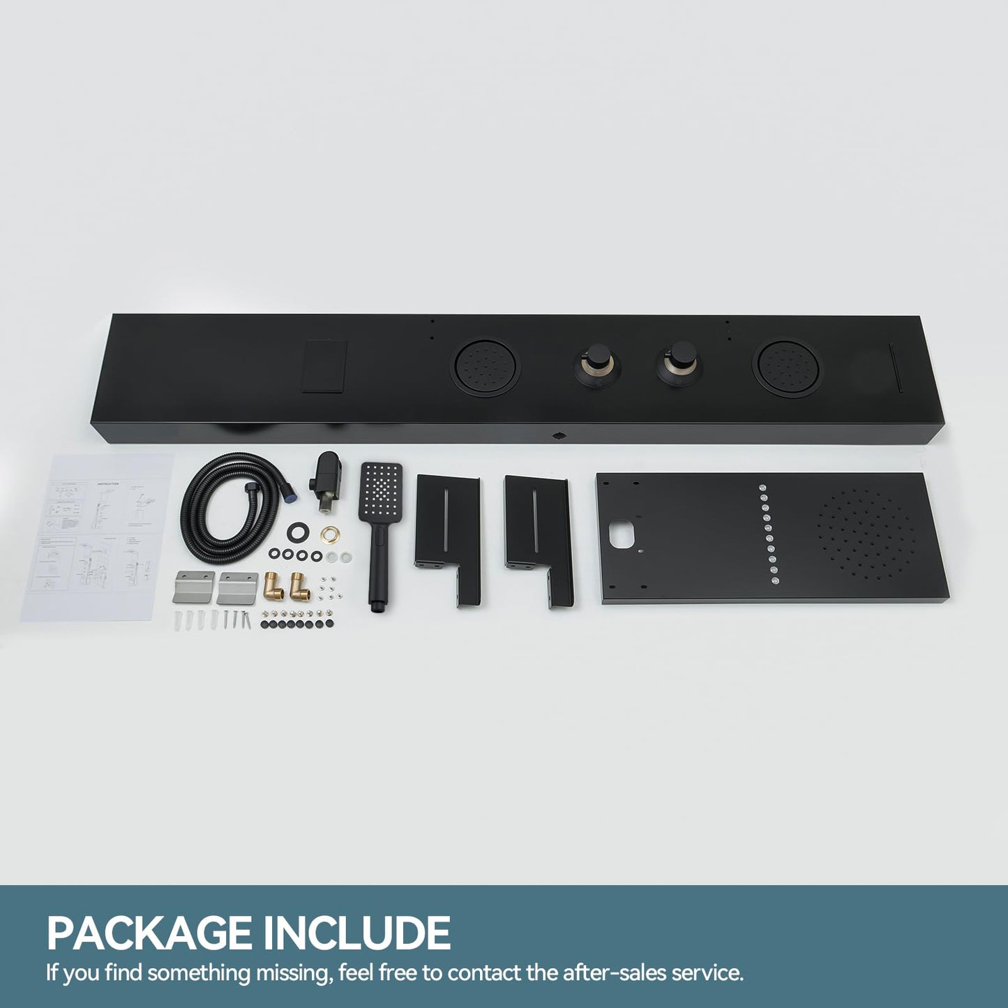 BATHLAVISH 5 in 1 Black Shower Panel Tower System With Storage Shelf, 304 Stainless Steel Shower Tower with Rainfall Shower Handheld and Tub Spout, Powerful Body Jets, Wall-Mounted Shower Set