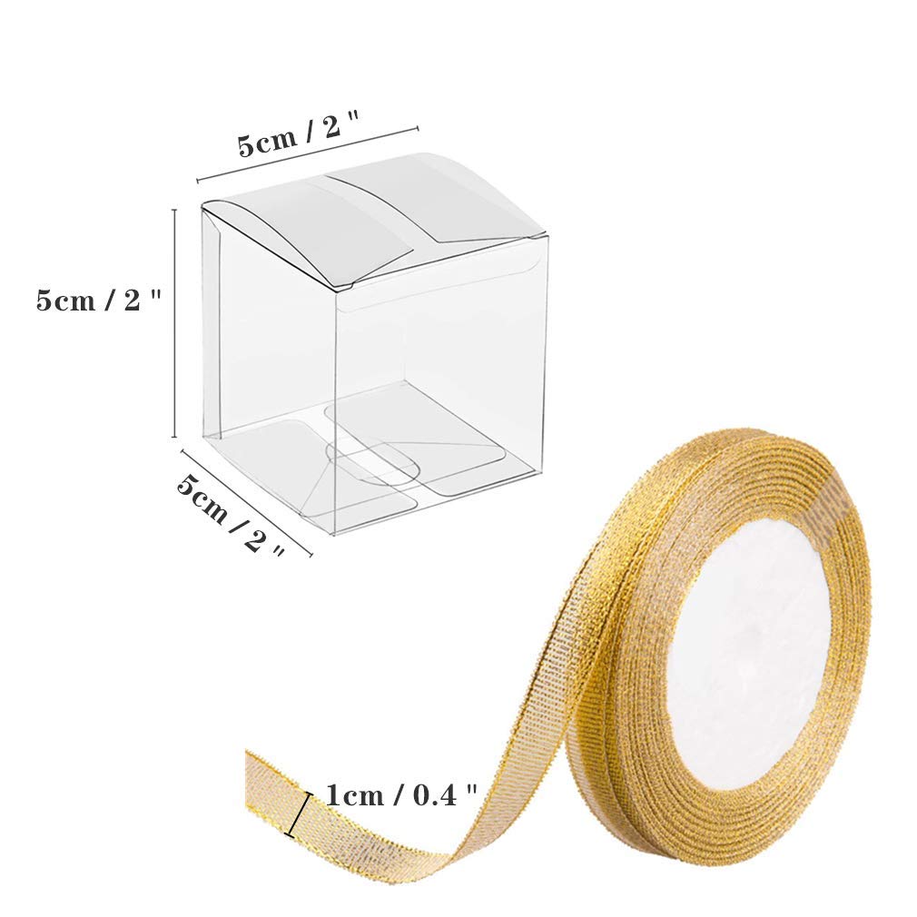 JOERSH 2x2x2 Inches Clear Boxes for Favors with Gift Ribbons, 120 PCS Mini Transparent Cube Wedding Baby Shower Birthday Party Favor Boxes, Small Gifts Display Individual Macaron Box