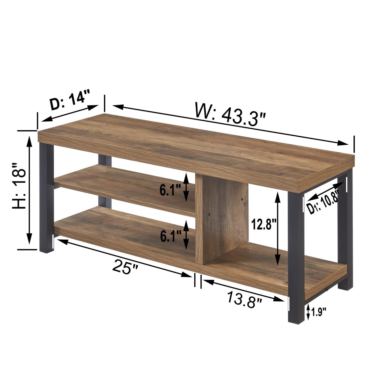 FOLUBAN Shoe Bench for Entryway, Wood and Metal Indoor Bench with Shoe Storage and Seating for Bedroom, Hallway, Living Room, Rustic Oak, 43.3 Inch