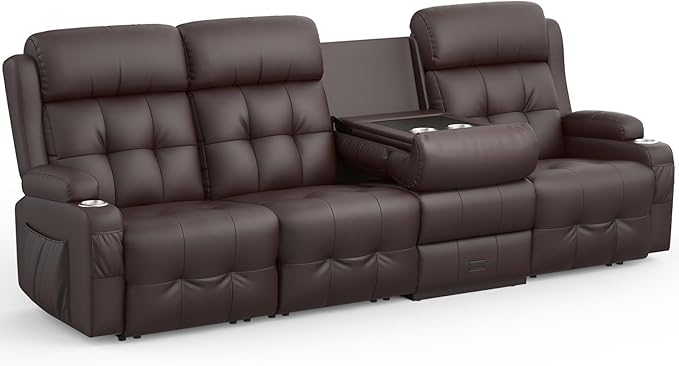 Aotolo Recliner Sofa, Massage Reclining Sofa 4 Seater Sets Heavy Weight Capacity, RV Loveseat Couch Clearance with Flip Back Console, Storage, Cup Holders, Wall Hugger Reclining Couch for Living Room