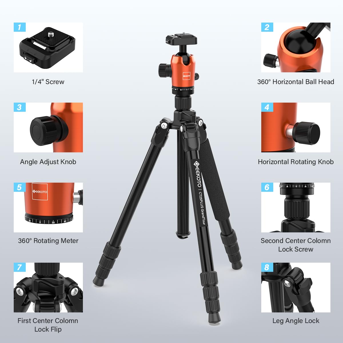 GEEKOTO Camera Tripod,Carbon Fiber Camera Tripod Monopod with 360 Degree Ball Head 1/4 inch Quick Shoe Plate Professional Tripod Load up to 26.5 pounds