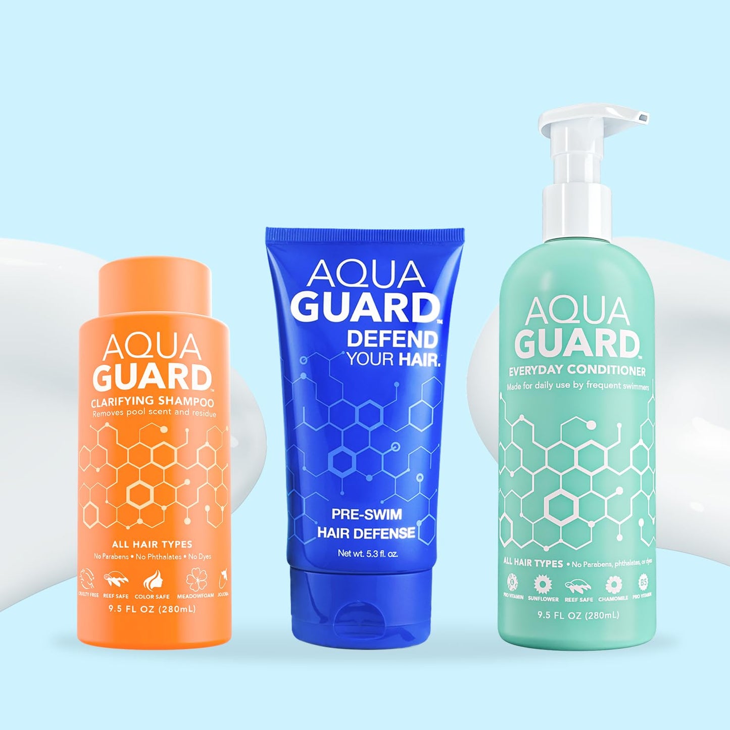 AQUA GUARD Swimmers Essential Hair Protection Bundle | Prevents Chlorine Damage + Softens Hair While Swimming | Color Safe, Leav