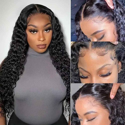 virginess Deep Wave Lace Front Wigs Human Hair Pre Plucked 18 Inch 13x4 Lace Frontal Closure Wig for Black Women Human Hair Glueless Deep Curly Lace Front Wig