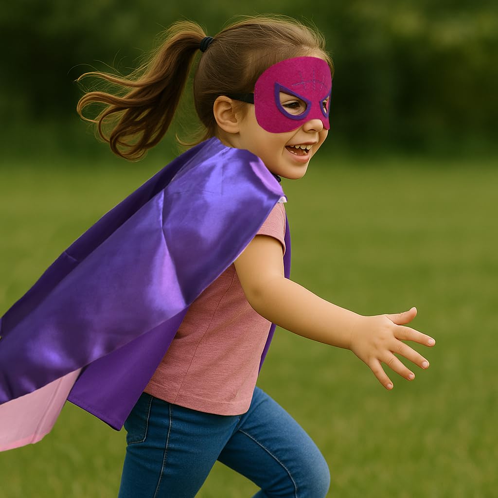 Kids Superhero Cape and Mask for Boy and Girl, Super Hero Costume Halloween Dress Up, Toys for 3-10 Year Old Boys Girls (Purple, Small)