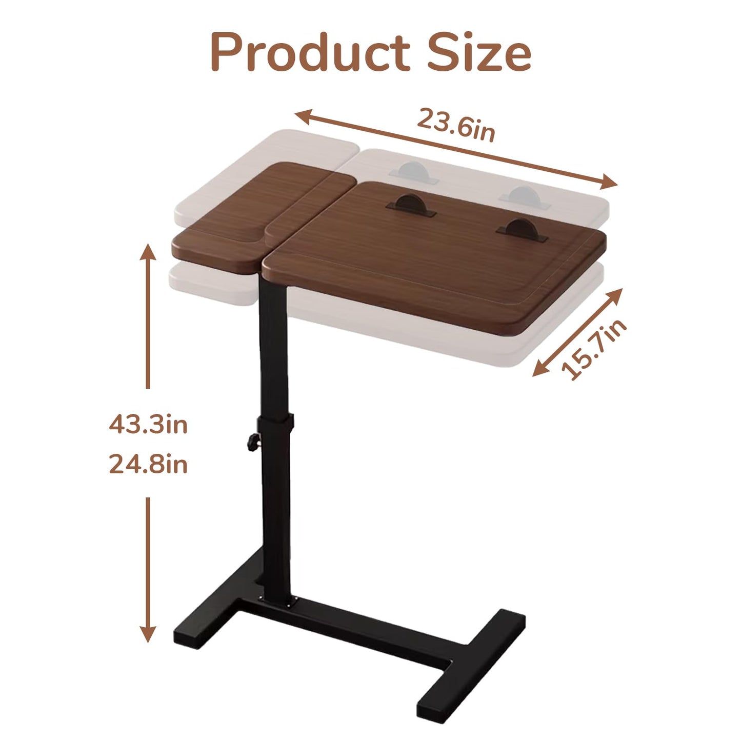 Overbed Bedside Table with Wheels, Right Side Hospital Over Bed Table with Tilt Top, Mobile Standing Desk Adjustable Height, Rolling Laptop Desk for Home Office