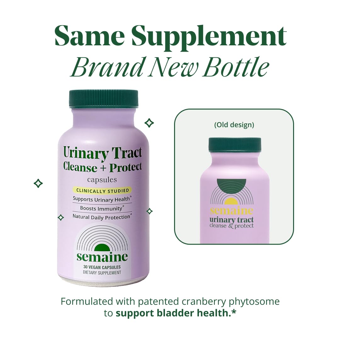 Semaine Urinary Tract Cleanse & Protect – 30 ct, Bladder Support Supplement for Women, Flushes Urinary Tract. Combines Cranberry Proanthocyanidins with Hibiscus.