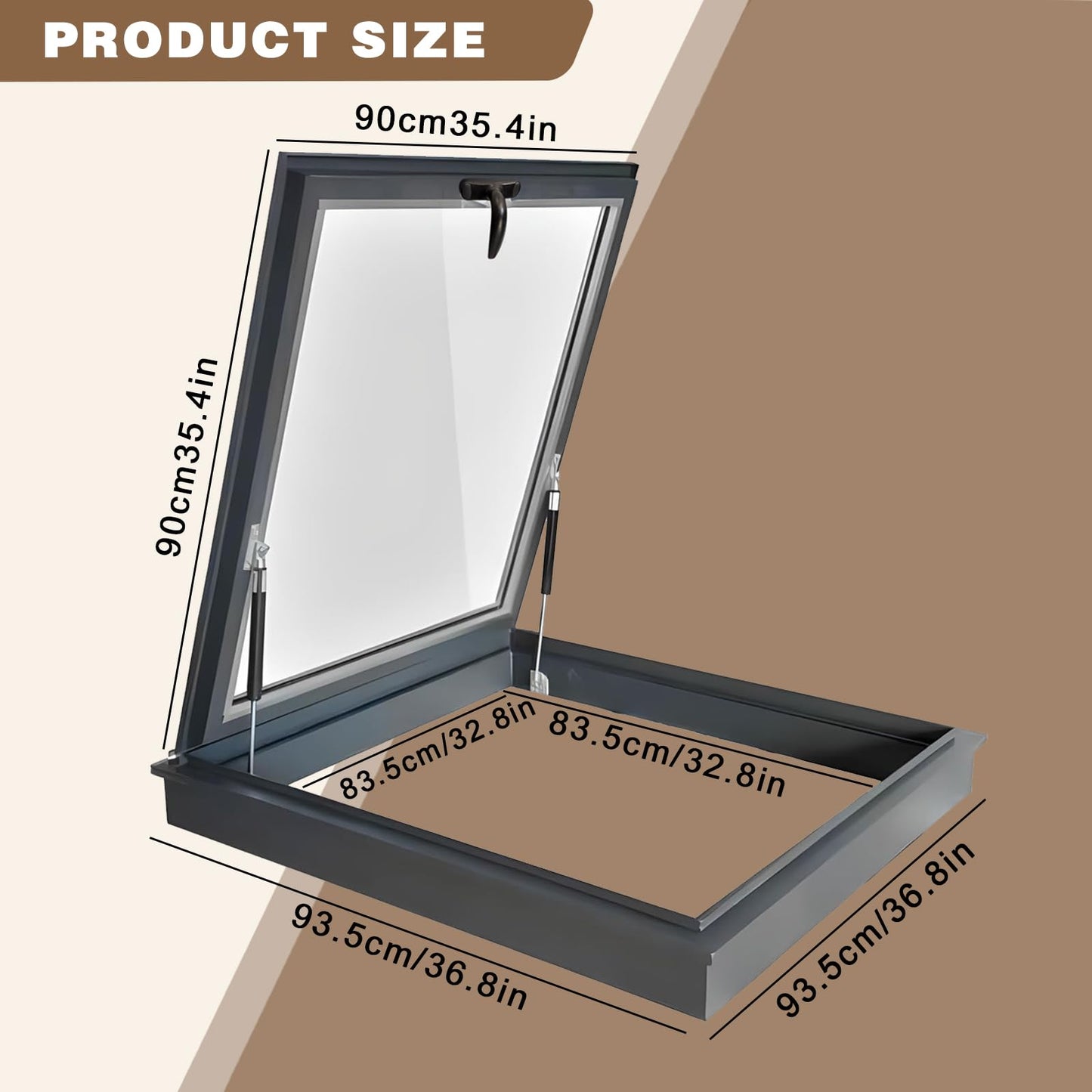 Skylight Roof Window, Tempered Glass Security Roof Hatch Cover, Flush Mount Roof Access Hatch, Attic Viewing Venting Door, Basement Lighting Well Window for Sun Room Garage (35.4 * 35.4in)