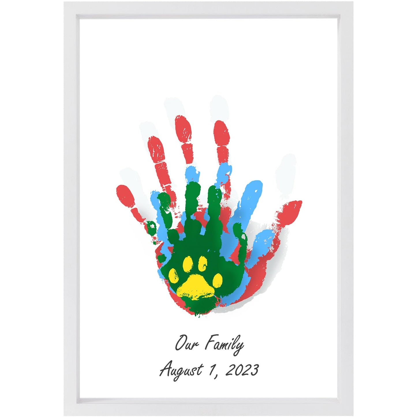 Family Handprint Kit - DIY Handmade Keepsake Wooden Frame - Family Gifts, Adoption Gifts, Gift for New and Expecting Parents- Includes 5 Paint Colors (White)