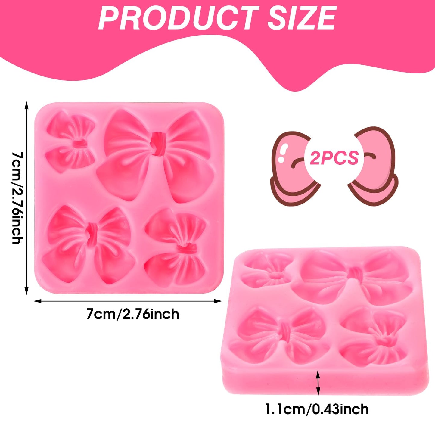 ElevateTech Bow Silicone Mold, 2 Pcs Chocolate Fondant Molds Cake Candy Pop Molds Mini DIY Party Dessert Cake Supplies for Wedding Birthday Cake Decorating
