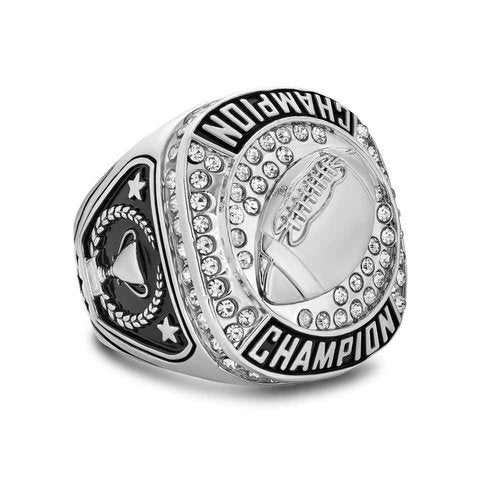 Express Medals Pack of 12 Champion Football Rings Award Gift Fantasy Prize with Display Neck Chain and Stand Team PK Trophy S