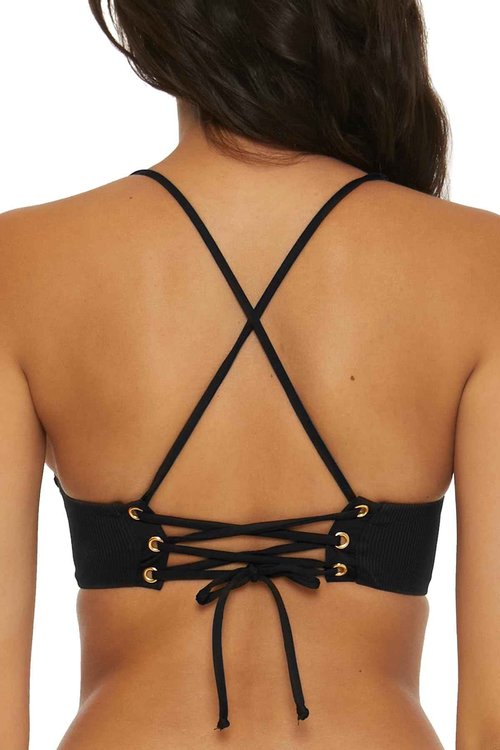 Becca by Rebecca Virtue Women's Standard Modern Edge Underwire Bikini Top, Adjustable, Tie Back, Swimwear Separates, Black