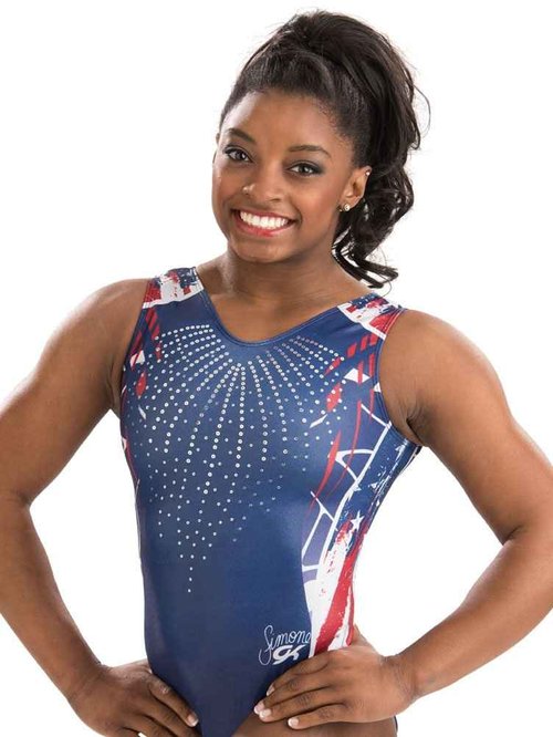 GK Gymnastics Simone Biles Leotard and Grip Bag Set - Red, White and Blue Bundle Size Adult Large