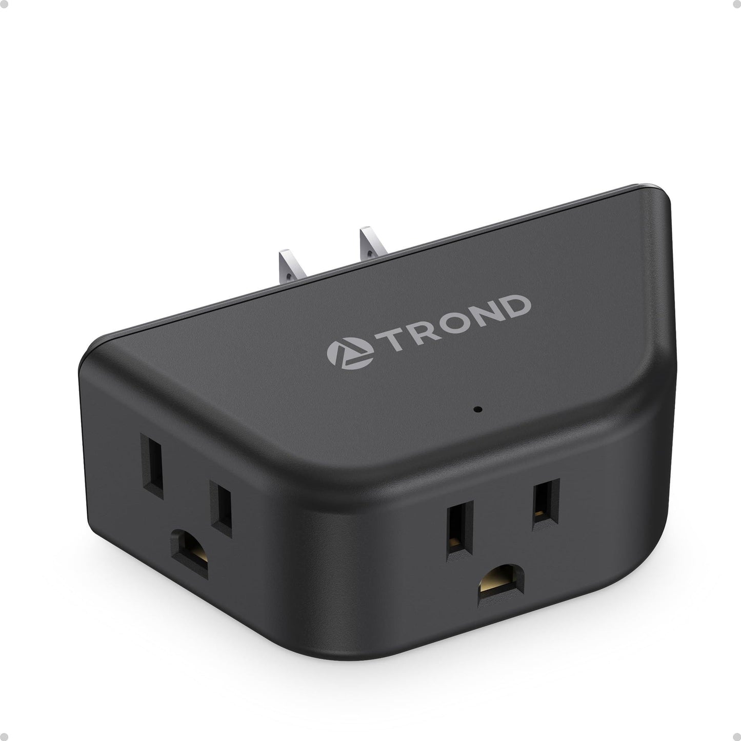 TROND 2 Prong to 3 Prong Outlet Extender, 3-Way Angled Plug Adapter with 3 AC Sockets, Wall Splitter for Non-Grounded Outlets in