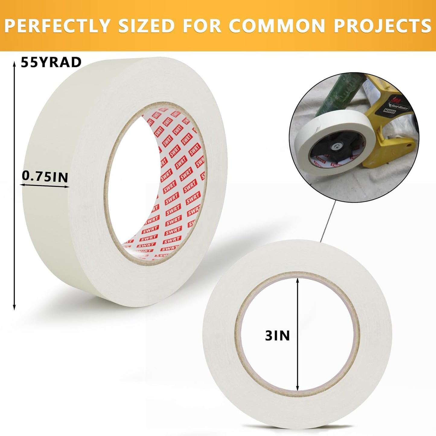 SWRT Masking Tape 0.75 inch x 55 Yards x 10 Rolls (550 Total Yards), Adhesive Painting Tape Bulk for General Purpose Beige White Color for Painting, Crafting, School Stationery, Arts, Home Use etc