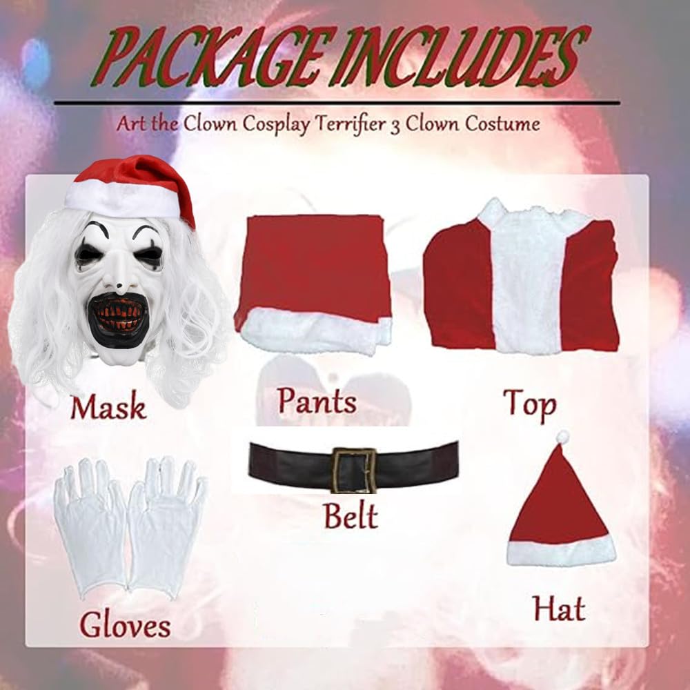 Buyoem Art the Clown Costume Cosplay Halloween The Killer Clown Christmas Costume Cosplay Mask Full Set (Christmas Costume, L)