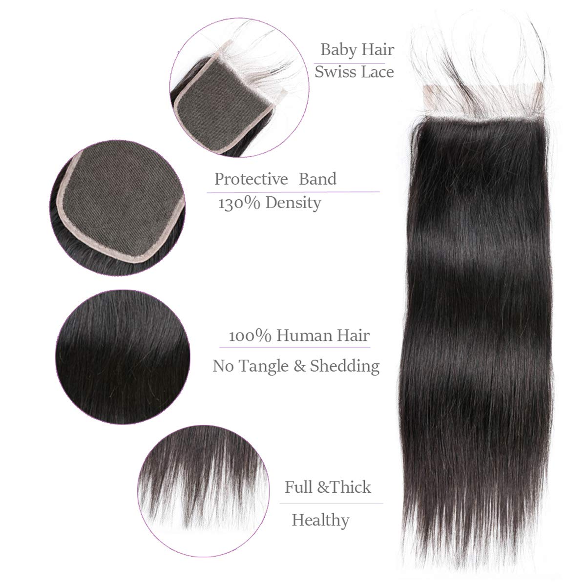 Beauhair Brazilian Virgin Human Hair 3 Bundles With (4x 4) Lace Free Part Closure Straight Wave Weft 100% Real Human Hair Extens