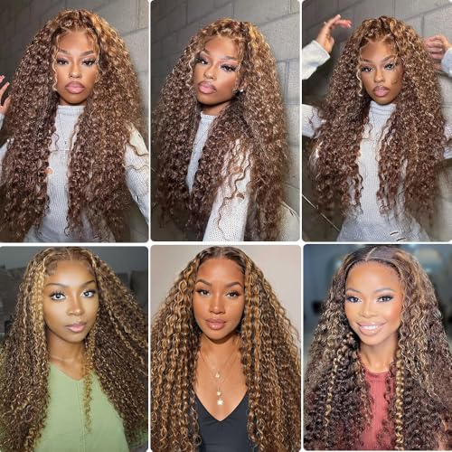20 inch Highlight Ombre Lace Front Wig Human Hair 200 Density Honey Blonde Wig Human Hair 13x4 HD 4/27 Deep Wave Lace Frontal Wigs Pre Plucked with Baby Hair
