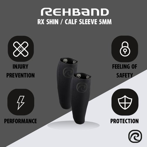 Rehband 5mm Neoprene Shin Calf Sleeve, Compression Support Men & Women for Calf and Shin, Promotes Blood Circulation, Ideal for Strength Training, Colour:Carbon/Black - 1 Pair, Size:X-Large