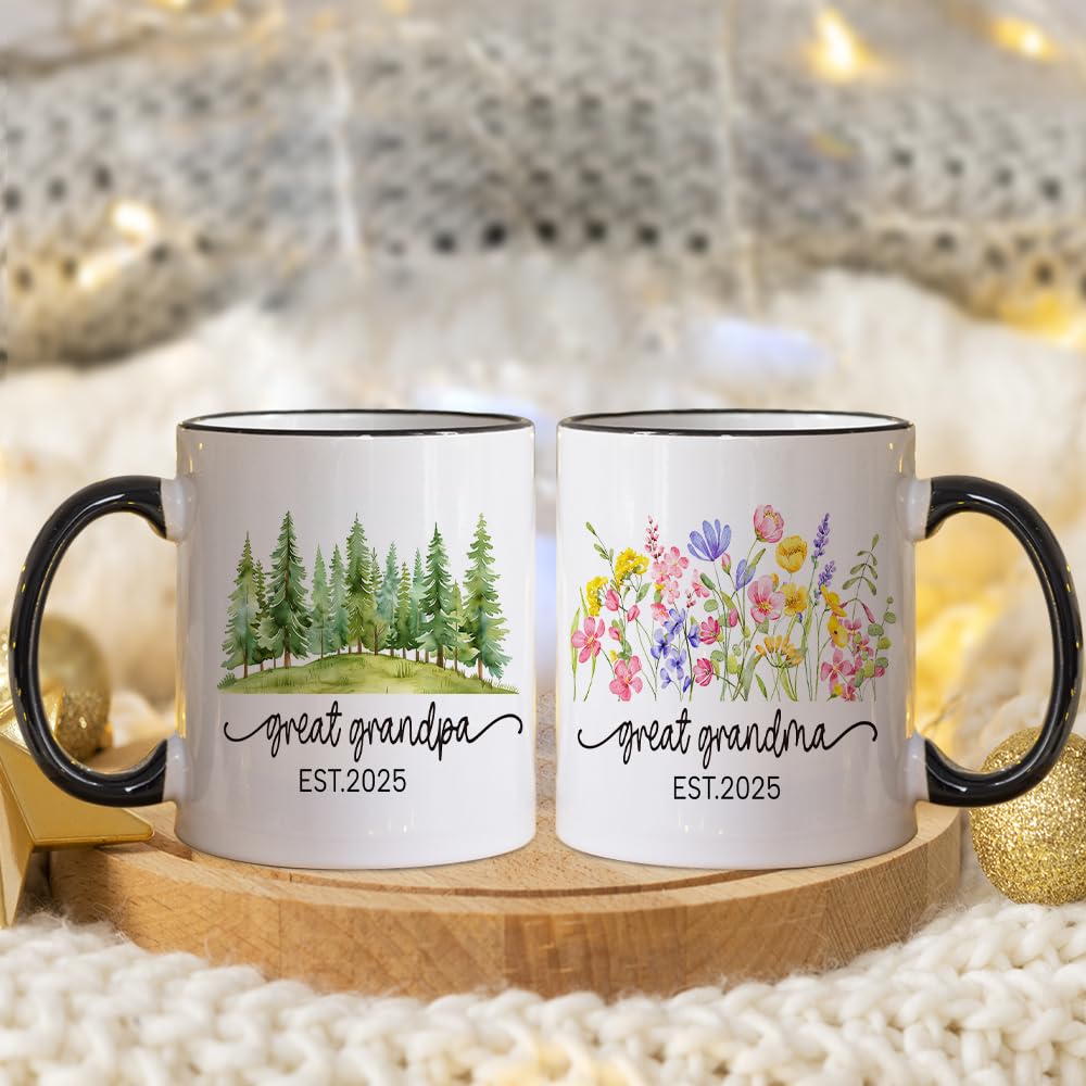 Fatbaby New Great Grandparents Gifts First Time 2025, Pregnancy Announcement for New Great Grandparents Mug Set, Promoted To Great Grandparents Great Grandma Grandpa 2025 Mugs 11 OZ