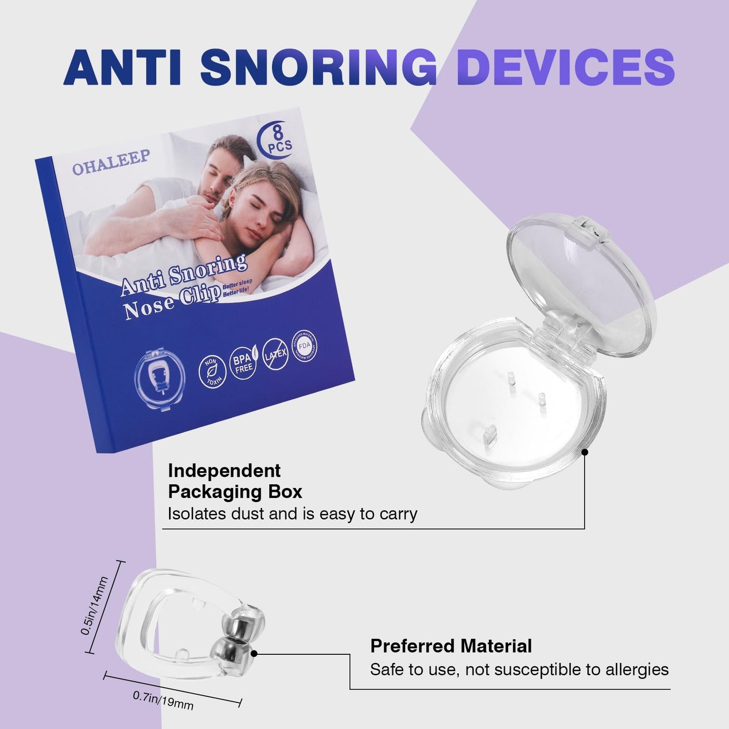 OHALEEP Anti Snoring Devices, Snore Stopper with Adjustable Magnet, Silicone Nose Clip Stop Snoring, Effective to Relieve Snoring, Snoring Solution for Comfortable and Quieter Sleep, White,M