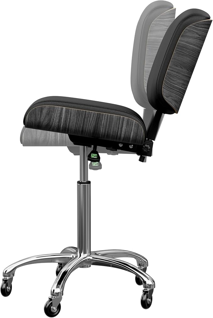 Spa Numa Bentley Beauty Esthetician Nail Salon Stool Rolling Chair with Adjustable Backrest, Flat Square Seat, Metal Bar, Vegan Leather Upholstery for Beauty Exam Office and Home - 1071 (Black)