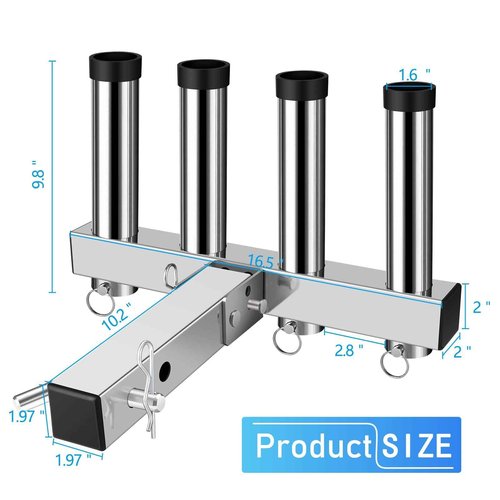 Stainless Steel Hitch Fishing Rod Holder, GADFISH Hitch Mount Rod Holder, 4 Link Tube for 2" Hitch Receivers with Quick Release Pin,Truck Adjustment Fishing Rod Rack, Fishing Pole Holder
