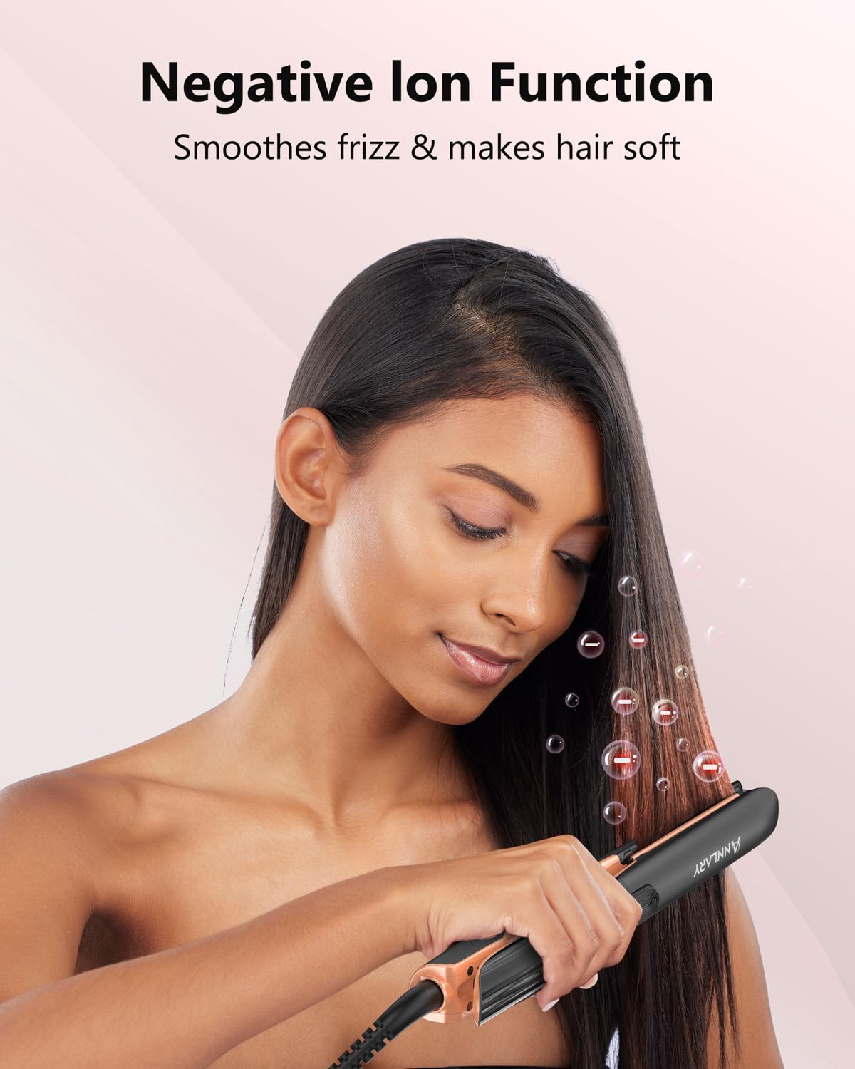 Annlary Hair Straightener 1 Inch Flat Iron and Curler 2 in 1 Titanium Ceramic Ionic Dual Voltage Straightener with Heat-Resistant Silicone, for Less Frizz, Shinier & Smoother