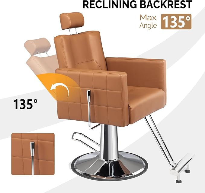 OmySalon Salon Chair for Hair Stylist, Reclining Barber Chair Hairdressing Styling Chair with Adjustable headrest, Beauty Shampoo Barbershop Furniture
