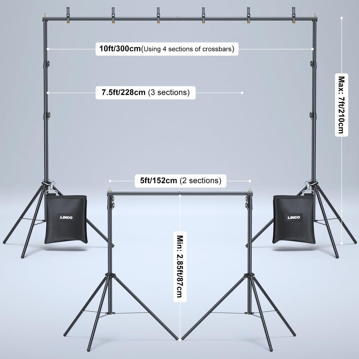 LINCO Backdrop Stand for Parties Kit 10x7 ft Adjustable Back Drop Photography Studio Photo Background Support System with Clamps, Sand Bag, Carrying Bag 4172
