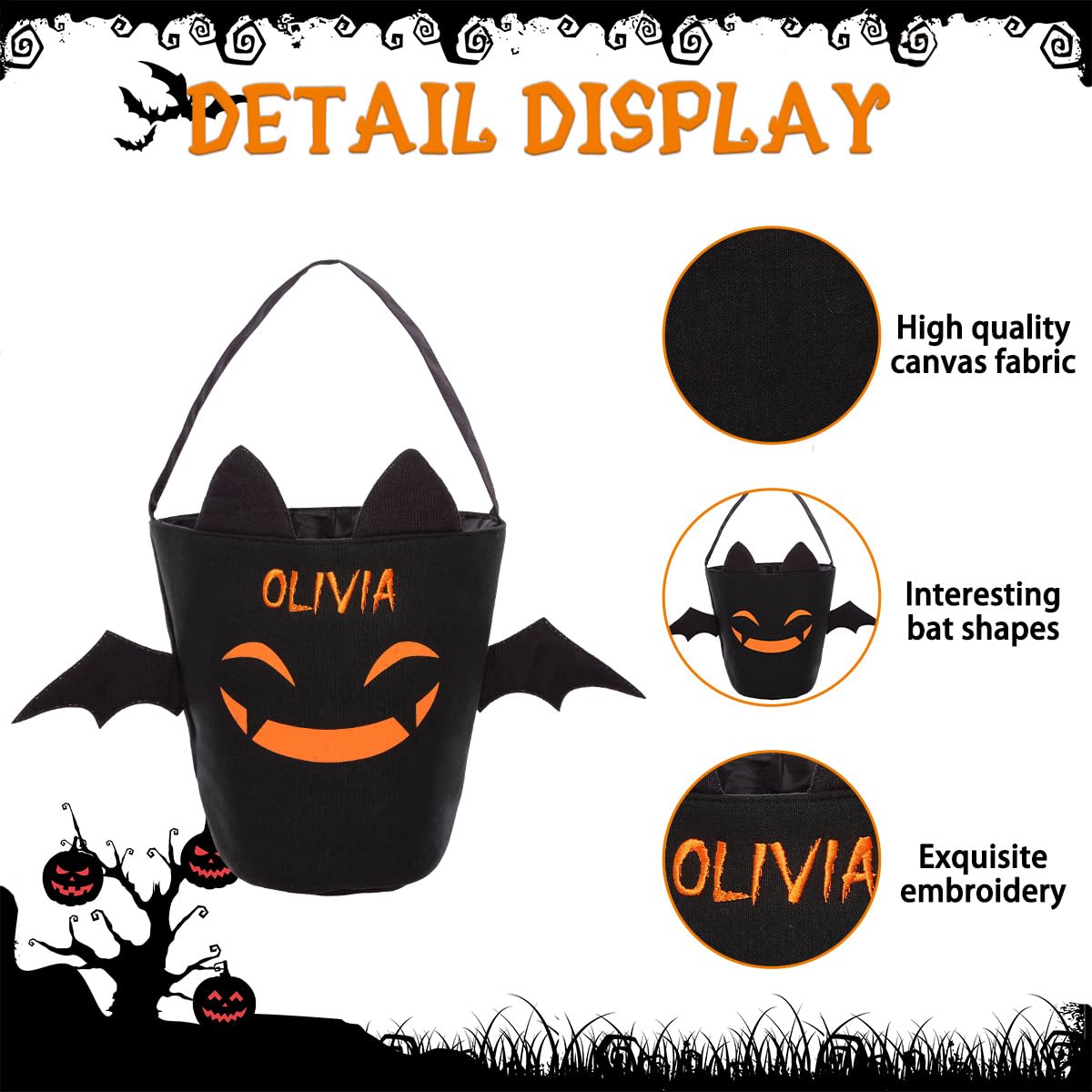 guccde Personalized Halloween Trick or Treat Bags for Kids, Custom Name Halloween Candy Bags (Bag-Canvas)