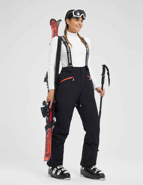 fit space Women's Insulated Ski Pants Waterproof 15,000mm Removable Suspenders Winter Snow Snowboarding (Black,Medium)