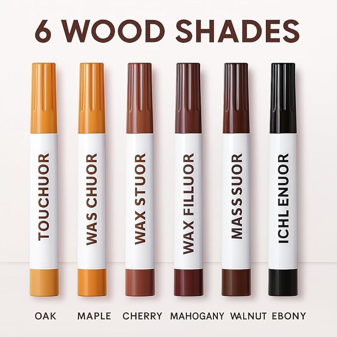 Wood Scratch Repair Kit Markers - 13 Piece Set β Furniture Touch Up Markers and Wax Sticks with Sharpener β for Wood Floor, Table, Cabinet, and Furniture Repair β 6 Colors