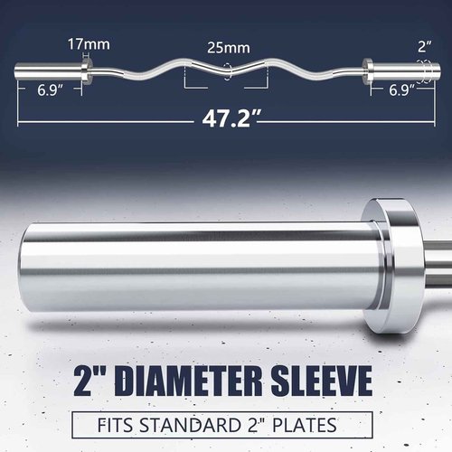 TECHNOAGE EZ Curl Bar, 47" Olympic Curl Bar(350LBS Capacity) Solid Chrome Barbell with Copper Sleeve and Bearing for 2-inch Plates