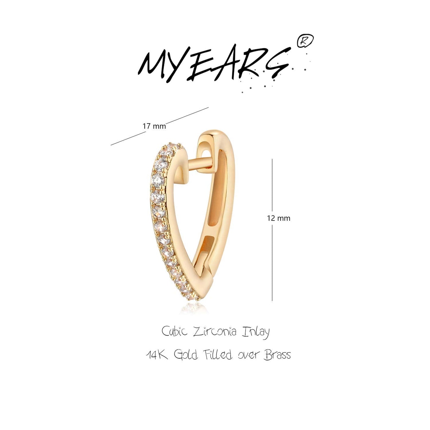 MYEARS Women Earrings Gold Huggie Heart-shape Hoop Ear Stud Cuff Cubic Zirconia 14K Small Simple Hypoallergenic Everyday Jewelry