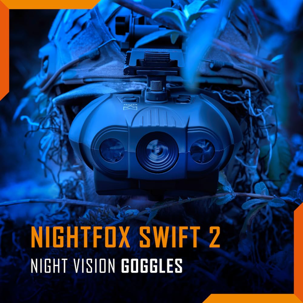 Night Vision Goggles - Nightfox Swift 2 NVG Goggles, Head or Helmet Mounted, Wide FOV, 1x Magnification, Infrared Night Vision Binoculars Stealth 940nm IR, Tactical Digital NODs for Airsoft