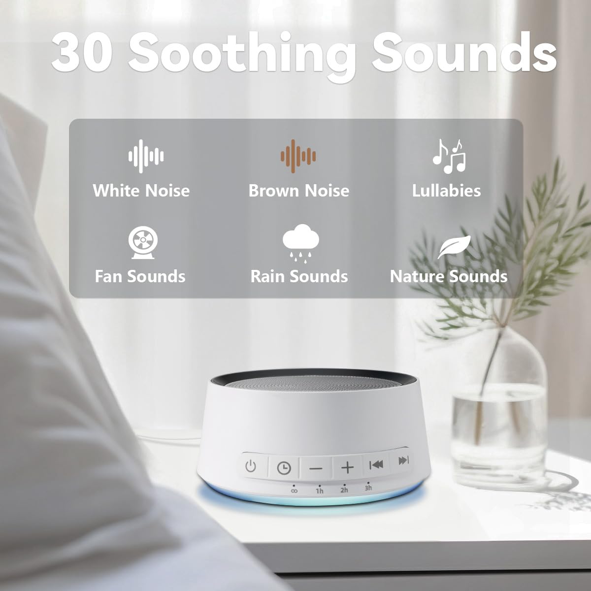 Sound Machine Night Light White Noise Machine with 30 Soothing Sounds 12 Colors Night Light Sleep Machine for Baby Kids Adults Brown Pink Nosie Machine with 32 Volume Levels for Office Home Travel