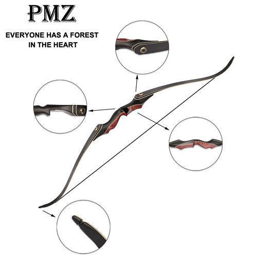 PMZ Recurve Bow and Arrow, Newset Professional Aldults Archery Hunting Bow, 60'' Wooden Takedown Bow, for Youth Beginners to Advanced Outdoor Practice & Hunting, Right Hand, 35 lbs