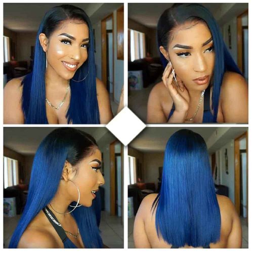 Habiliana Bundles Human Hair 16 18 20 Inch Straight T1B Blue Human Hair Bundles 11A Unprocessed Brazilian Virgin Quick Weave Hair Extensions for Black Women