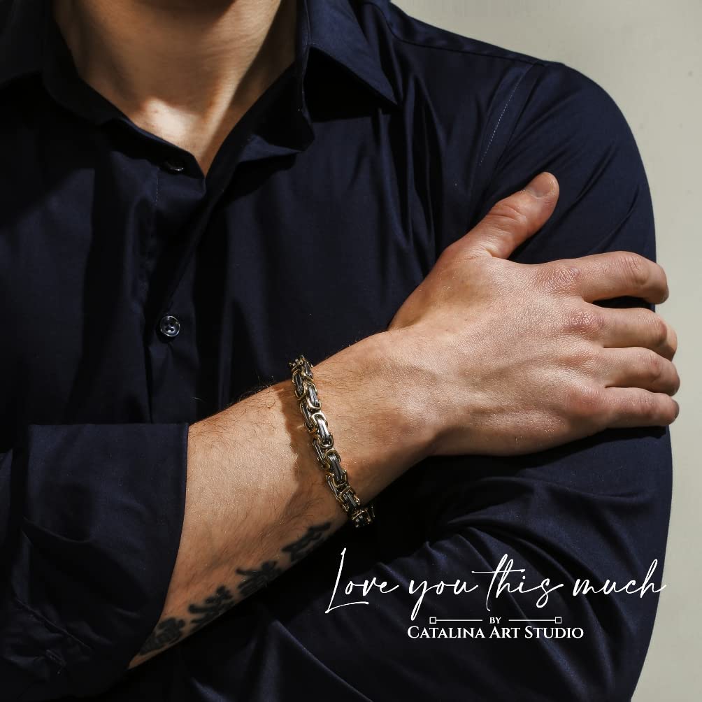 Love You This Much To My Man Straighten Your Crown Gift for Him | 5mm Twist Steel Bracelet | 8" + 1" Extender | I Love You Gifts for Him | Luxury Gift Box & Card (Silver-Gold)