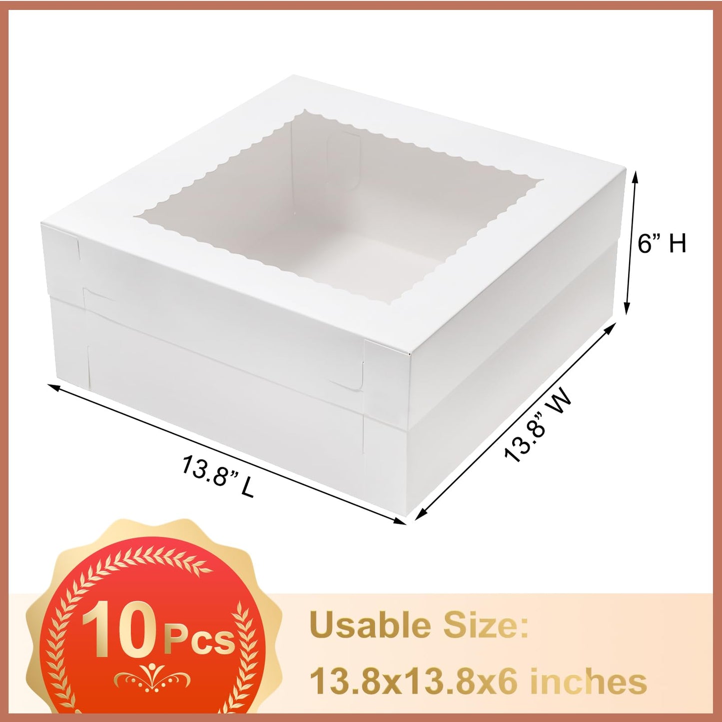 Mefleet 14x14x6 Inch Cake Boxes 10pcs Bakery Boxes for Tier Cakes with Window 14 Inch White Large Tall Cardboard Bakery Take Out Carrier Containers with Lids for Wedding, Birthday, Party