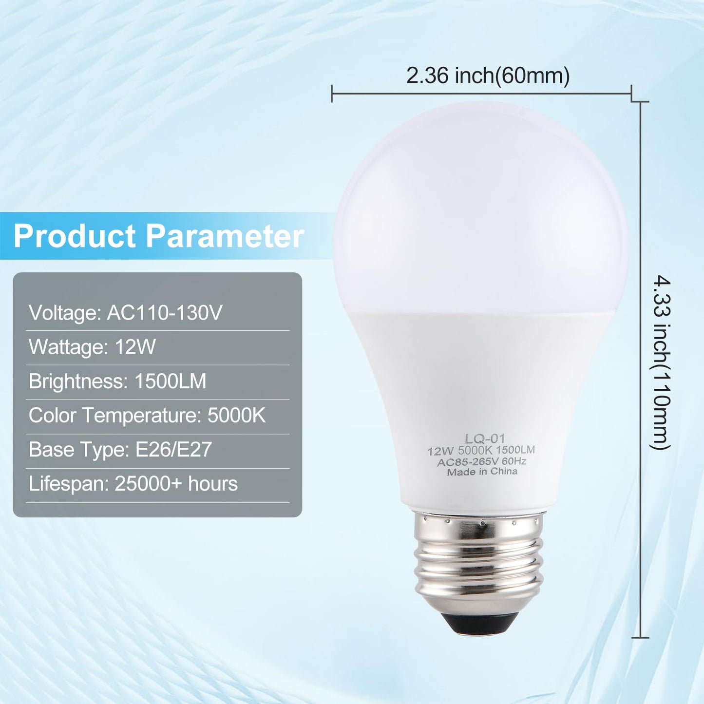 LQ BSDERA 2PK Garage Door Opener Light Bulbs, 5000K Daylight, 1500LM Ultra Bright, Minimize Interference, Compatible with Most Garage Door Openers, 12W, 120V, A19 Bulbs with E26 Base
