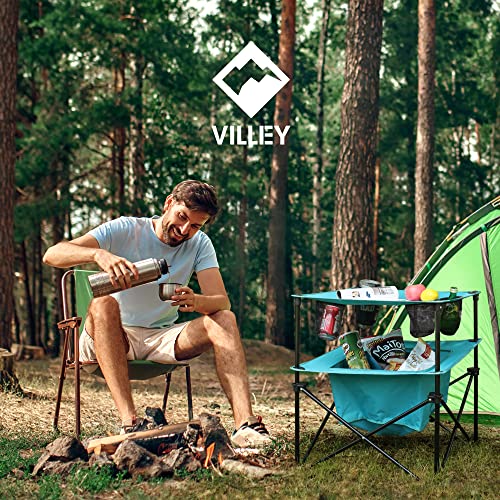 VILLEY Portable Camping Picnic Table, Lightweight Folding Beach Table with 4 Cup Holders and Carry Bag for Camp, Travel, F...