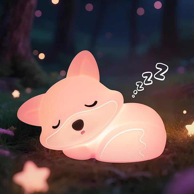 YuanDian Fox Night Light for Girls, Squishy Fox Silicone Lamp Novelty Gifts, Rechargeable Dimmable Timer Bedside Touch Nightlight for Breastfeeding Toddler Baby Kids